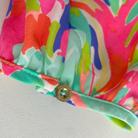 Lilly Pulitzer CASA BANANA Pink Yellow Stacey 100% Silk Blouse Top Floral Large - Picture 8 of 17